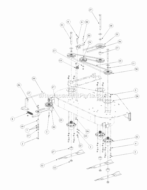 Fabricated Deck Spindle Assembly Diagram and Parts List for M54-KW 53AB5DBW150 Cub Cadet Sprayer